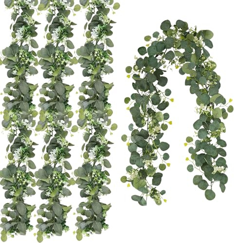 Konstgjorda kransar, eukalyptus, 4 stycken 1,8 m, hängande eukalyptusdekoration, eukalyptusranka, vinrankor, hängande krans, konstgjord eukalyptusranka, girlang, gröna blad, dekoration, för bröllop