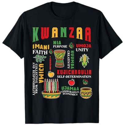Happy Kwanzaa Drum Kinara Seven Candles African American T-Shirt
