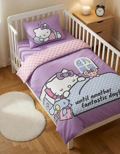 Hello Kitty Babypåslakan 100x135 + Örngott 40x60 Bomull Lila Rosa Flickor