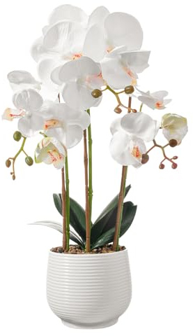 GAUIOGI White 3 Stems Artificial Orchids Plant with Pot