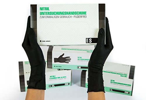 SF Nitrilhandschuhe S Schwarz – 200 Stück Einweghandschuhe, Einmalhandschuhe, Puderfrei, Latexfrei, Gummihandschuhe Einweg zum Kochen, Putzen, für Medizin, Küche, Garten, Werkstatt, Tattoo, Haushalt