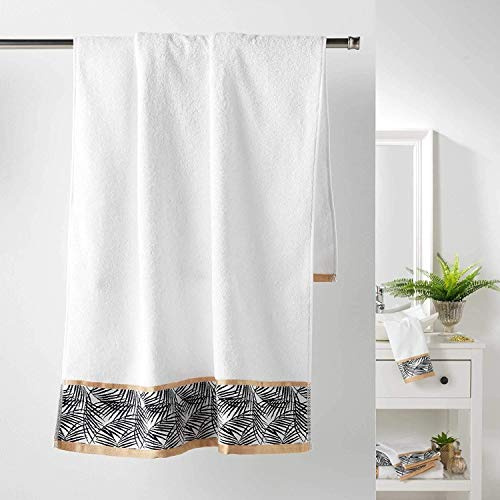 Douceur d'Intérieur, Drap de Douche (70 x 130 cm) Orbella Blanc, Eponge Jacquard