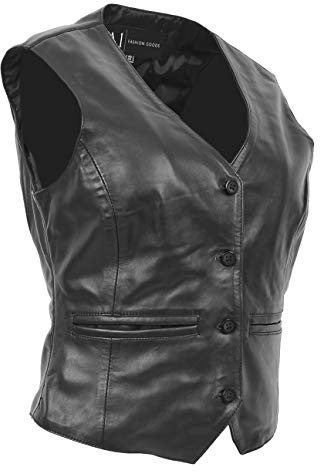 Femmes Cuir Souple Waistcoat Mince Fit Gilet Classique Décontractée Veste sans Manches Katy Noir (M - EU 38)
