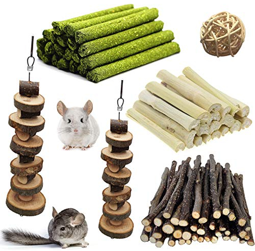 LMYKH Kaninchen Kauspielzeug, Hamster Spielzeug mit apfelstäbchen Timothy Heu Sticks, Kleintiere Molar Zubehoer für Meerschweinchen, Chinchilla, Hasen