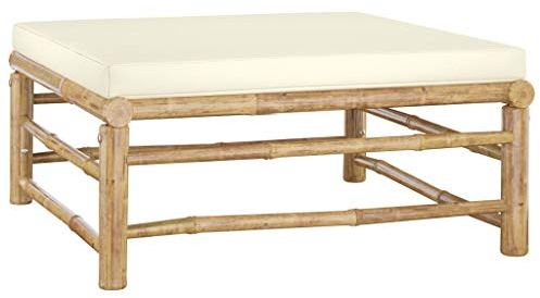 vidaXL Garten Fußhocker mit Kissen Gartenhocker Sitzhocker Hocker Fußbank Balkon Terrasse Innenhof Gartenmöbel Ottomane Cremeweiß Bambus