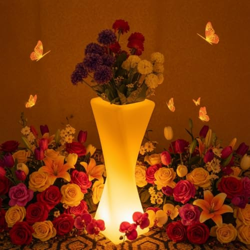 20-in LED Lighted Vase, Rechargeable Fun LED Vase Night Light w/Remote, 16 Colors & 4 Modes Cordless Flower Pot Light, Waterproof & Sturdy Mood Lamp for Living Room Bedroom Yard Wedding Party Decor
