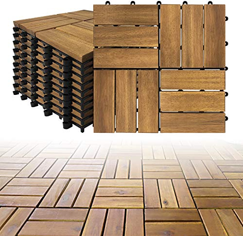 YUENFONG Piastrelle in legno per pavimenti Piastrelle per terrazze per balconi in legno di acacia Piastrelle, 30 x 30 cm ogni pezzo (2m², 22 pezzi, modello B)