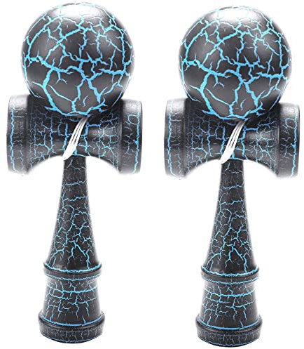RUSWEST 2X Spielzeug Aussen Sports Kendama Spielzeug Ball Kinder und Erwachsene Aussen Ball Sportarten Riss Buchen Buntes Design Schwarz und Blau