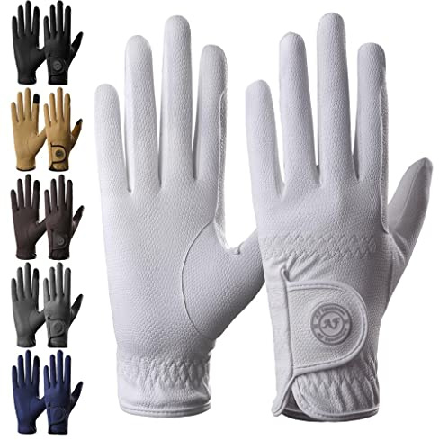 AF EQUESTRIAN Sui Sereno - Guanti da equitazione da donna, in pelle sintetica di alta qualità, motivo pelle di serpente, colore: bianco, medio