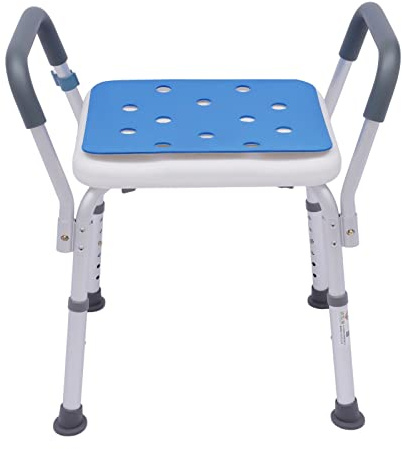 Sedia da doccia con braccioli, sgabello da doccia, carico massimo 150 kg, sedia da bagno antiscivolo per anziani e disabili, ergonomica, braccioli, piedi antiscivolo