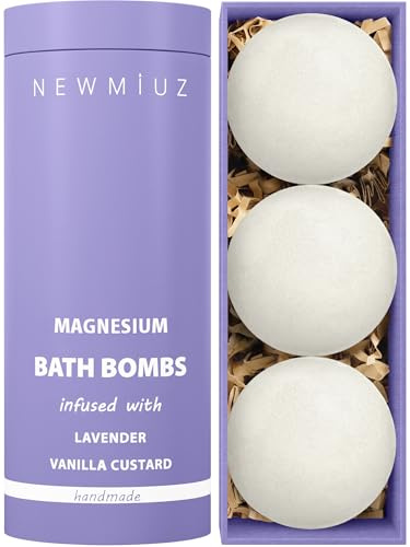 Lavender Vanilla Magnesium Luxury Fizzing Bath Bomb Sensitive Skin Formula for Relaxation Bath Moisturizing Shea Butter Stress Relief Gift for Women