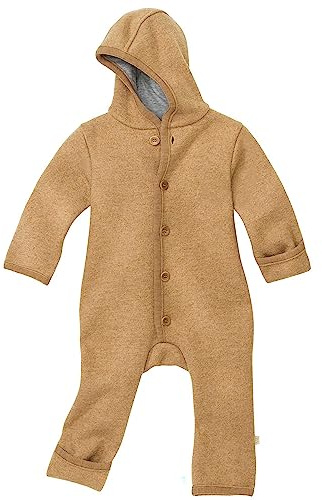 Disana WALK-OVERALL, 100% Bio-Merinowolle GOTS, IVN Best | mit Umklappbündchen | Newborn Baby Kleinkind Kind Unisex | Made in Germany | Karamell Gr. 74-80