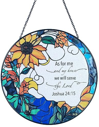 7.8'' The Lord Suncatcher Stained Glass - As for Me and My House We Will Serve The Lord Christian Wall Decor | Bible Verse Wall Art for Bible Lovers Art Themed Gift