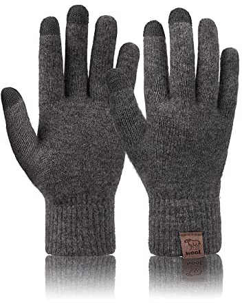 Voqeen Guante de Lana 100% Guantes de Invierno Cálidos con Pantalla Táctil Manoplas de Texto para Hombre Ciclismo Correr Escalar Senderismo Deportes Al Aire Libre