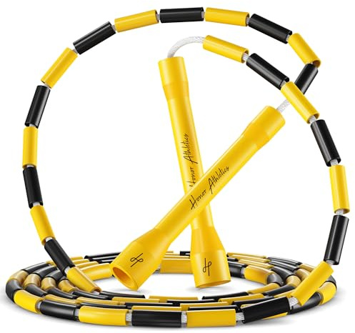 Honor Athletics 2.0 Corde à sauter à perles – Réglable avec poignées incassables & perles anti-casse pour un entraînement fitness amélioré, Noir et Jaune