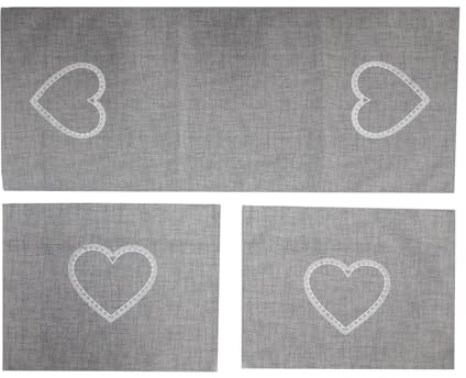 Russo Tessuti Tris Centri Centrini Centro Runner Paris Love Cuori Cuoricini Shabby Consolle-Cuore Grigio