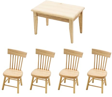 Tiardey Juego de 5 sillas para casa de muñecas, Muebles de Madera, Mesa de Comedor, Accesorios para casa de muñecas