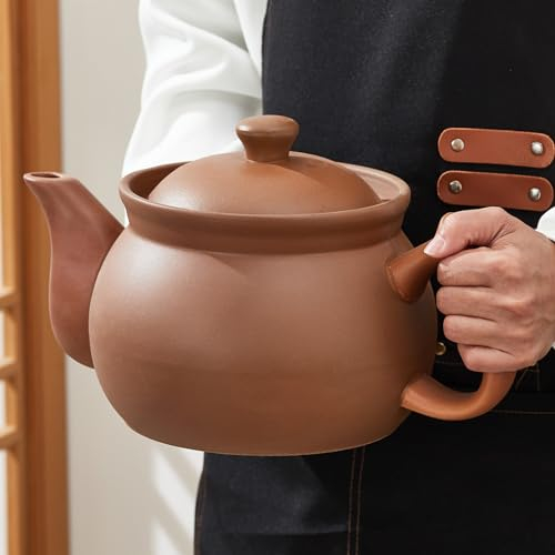 OITRCSS Zisha Oglaserade lergods kinesiska medicinkrukor, naturlig terrakotta keramisk gryta bönkruka med lock, lerkruka för soppa matlagning (2,64QT/2,5 L)