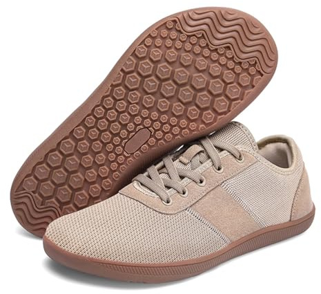 AONEGOLD Herr Barefoot Minimalistiska damskor barfota bred tå lätt halkfria sneakers ventilerande spår löpning promenadsneakers, 371 brun, 43 EU