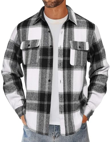 COOFANDY Men's Checked Flannel Shirts Long Sleeve Jackets | Overshirt Men, Plaid Shirt with Pockets, Lumberjack Regular Fit, Smart Casual Work Shirts