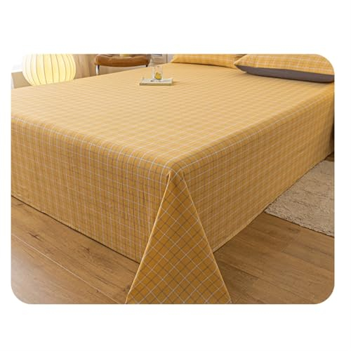 Bettlaken ohne Gummizug aus 100% Gewaschener Baumwolle Kariert Betttuch Laken Leintuch Haustuch ohne Gummi vielen Größen und Farben(Yellow,200x230cm)
