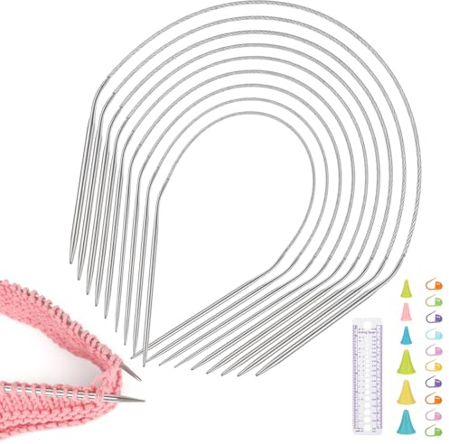 Katech 80 cm Ferri da maglia circolari fissi, 9 pz 2,0-6,0 mm ago circolare a maglia rotonda e piatta, kit per maglieria principiante, accessori per maglieria, ago maglione, felpa, sciarpa/scialle