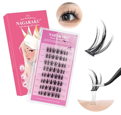 NAGARAKU Pestañas Postizas Autoadhesivas 56 Pcs Primer Amor Sin Pegamento Ni Removedor Reutilizables Aplicación En Un Solo Paso Suave Natural Lash Maquillaje de Niña Pura e Inocente 0,07mm C 6-15mm