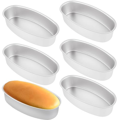 LOPYXBR 6 PCS Oval Cheesecake Pan 9 Inch Aluminum Bread Loaf Bakeware Oval Cake Pan 8 x 4 Loaf Pans for Baking Bread Non-Stick Aluminum Baking Molds for Cake, Cheesecake Tiramisu, Fruitcake