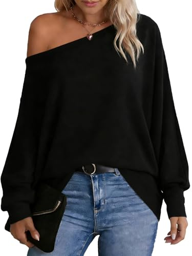 Dressmine Off The Shoulder Tops for Women Jumper Batwing Loose T Shirts | Oversized Tee,Autumn Fashion Clothes,Tunic Top,Bardot ,Sexy,Going Out,Stretchy,Lightweight