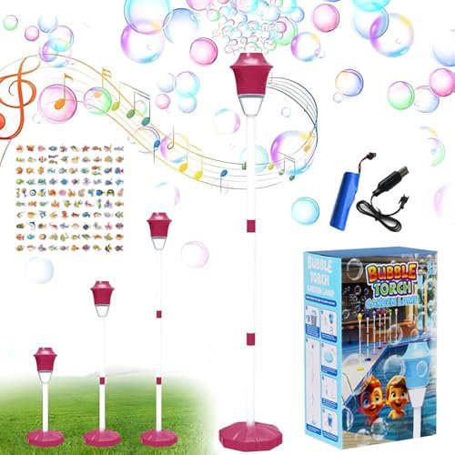 Tiki Torch Bubbler - Seifenblasenmaschine, Seifenblasen Stab mit DREI Einstellbaren Höhen, Seifenblasenmaschine für Kinder mit Licht und Musik für Partys und Hochzeiten (Rot+Aufkleber)