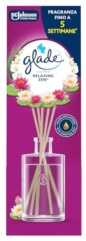 Glade Diffusore a Bastoncini, Profumatore per Ambienti con Oli Essenziali, Fragranza Relaxing Zen, Confezione da 1 diffusore da 50ml