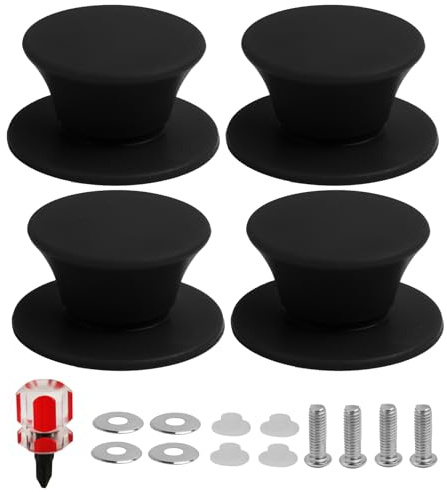 FunWorth 4 Pomelli Universali per Coperchio Pentola in Silicone, Manopole di Ricambio Resistenti al Calore, Senza BPA, con Viti per Coperchi in Vetro con Foro, Nero