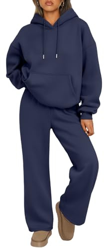 Trendy Queen Womens 2 Piece Outfits Lounge Fall Fashion Sets Oversized Sweatshirts Wide Leg Pants Sweatsuits Winter Clothes Navy M