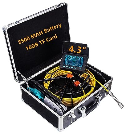HUIBBGO Endoscopi, telecamere endoscopiche per tubazioni, Monitor DVR HD da 4,3 Pollici e 16 GB, Telecamera endoscopica per ispezione di Tubi di Scarico fognario industriali IP68 da 10 M a 50 M