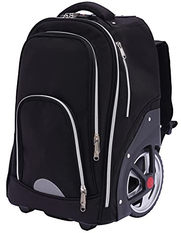 XIAYUHE Trolley ryggsäck med hjul, 45 l handbagage ryggsäck med 7 tumshjul höjd på dragstången 30–51 cm, 15 tums laptopryggsäck, reseryggsäck, stänkvatten, svart, 33 x 25 x 49 cm