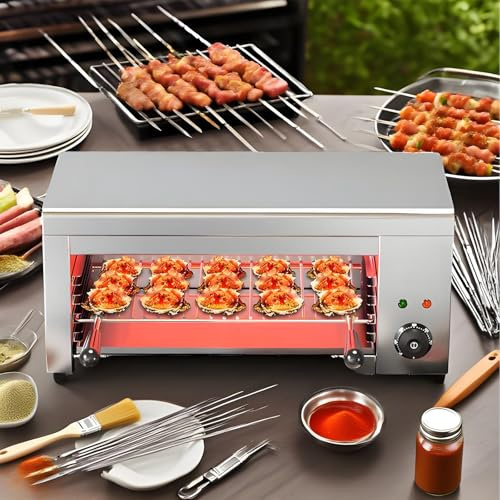 ZMJGLL Asador Salamandra de 2000W, Parrilla Eléctrica Raclette para Fundir Queso, Horno Tostador de Acero Inoxidable para Montaje en Pared o Encimera 50℃-300℃ para Queso y Carne