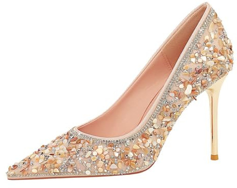 Mujer Zapatos de Tacón Rosa 9.5 CM Sexy Stilettos con Punta Aguda Pedrería Elegantes y Dulces para Fiestas y Bodas-Numeric_39