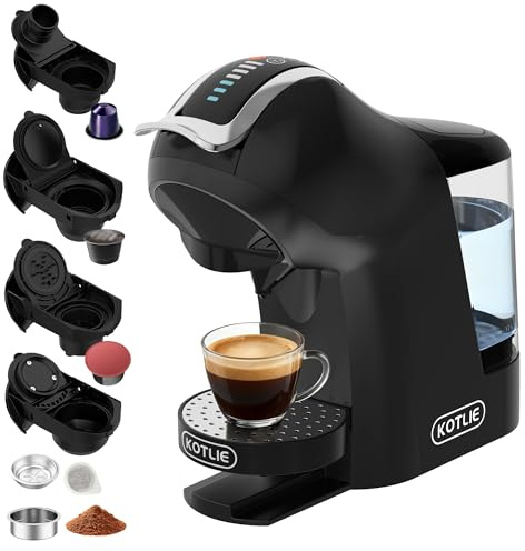 Macchina da caffè a capsule, per Nespresso, per Dolce Gusto, capsule A Modo Mio, caffè in polvere (44 mm) e caffè macinato, con volume e temperatura dell'acqua regolabili (EM-308B)