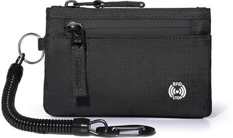 Diffaxy RFID Geldbörse, Kontaktloser Portmonee Herren, Schwarzer Kartenetui mit Schlüsselanhänger, Geldbeutel Klein für Bewahren Sie Ihre Kreditkarten, Ihr Bargeld und Ihre Schlüssel auf Reisen Sicher