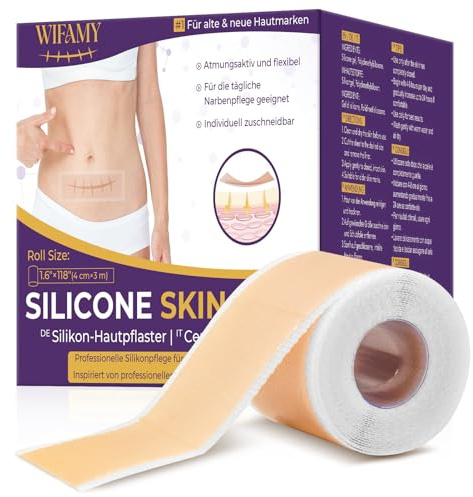 Cerotto per cicatrici in silicone, 4cm x 300 cm, riutilizzabile, color pelle, impermeabile, delicato sulla pelle e traspirante (1 Rotolo)