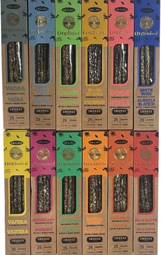Assortimento di 12 profumi di incenso biologici artigianali – Fatto a mano con resina naturale e oli essenziali – Ideale per meditazione, relax e aromaterapia