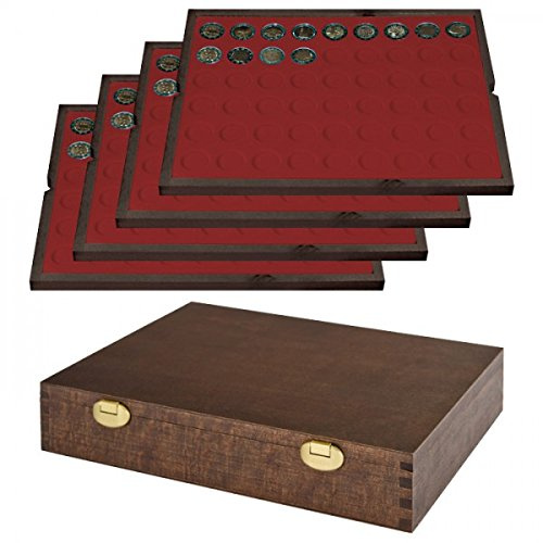 LINDNER Das Original Estuche Carus de Madera auténtica con 4 tableros para 216 Monedas o cápsulas con un diámetro Externo de 25,75 mm, p. ej. para Monedas de 2 EUR - EDICIÓN Especial