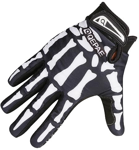 TRIWONDER Skeleton Gloves Cycling Gloves Skull Gloves for Men Women Kids for Bike Bicycle Motorcycles Sports Workout Riding Halloween Breathable Shock-Absorbing (Black - Full Finger, XL)