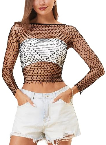 LemonGirl Women Fishnet Lingerie Top Long Sleeve Sleepwear Baby Dolls Negligees Dress UK 6-22