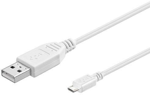 PremiumCord Cable de Conexión USB - Micro USB 1m, Macho a Macho, Cable de Datos de Alta Velocidad 480Mbit/s, 5 Pines, 2X Blindados, AWG28, Color Blanco, 1m