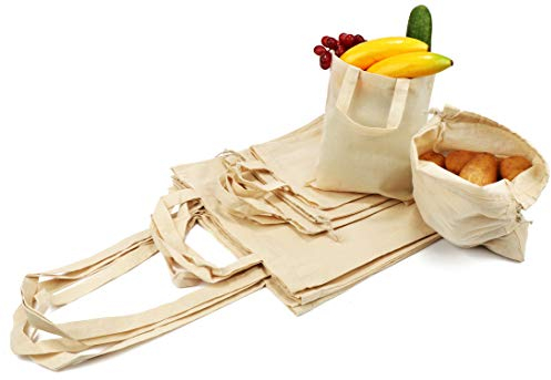 com-four® 10-teiliges Set aus Baumwolltaschen - wiederverwendbare Tragebeutel - unbedruckt, ideal zum Bemalen - OEKO-TEX® Standard 100 (Set - 10-teilig)