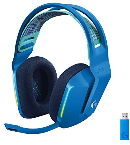 Logitech G733 LIGHTSPEED Auriculares con Micrófono Inalámbricos para Gaming con Diadema con Suspensión, LIGHTSYNC RGB, Tecnología de Micrófono Blue VO!CE, Ligeros, 29h de Batería, PC, PS4, PS5, Azul