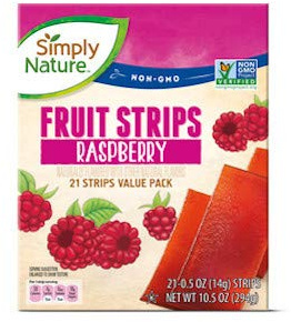 Simply Nature NON-GMO Fruit Strips Raspberry 21 Strips Value Pack