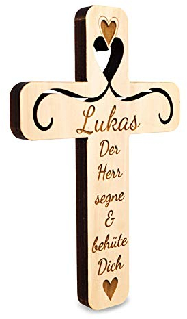 sagl.tirol Zirbenholz Taufkreuz aus Holz mit Namen [PERSONALISIERTE GESCHENKE] Taufkreuz personalisiert I Holzkreuz (Der Herr Namensgravur)