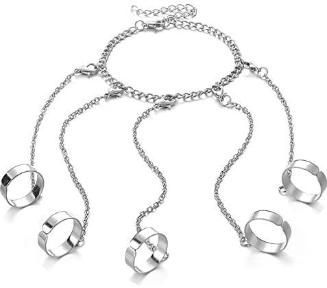 Sttiafay Punk-Finger-Ring-Link-Armband Verstellbares Offenes Band-Ring-Ketten Handgeschirr für Frauen und Teenager-Mädchen
